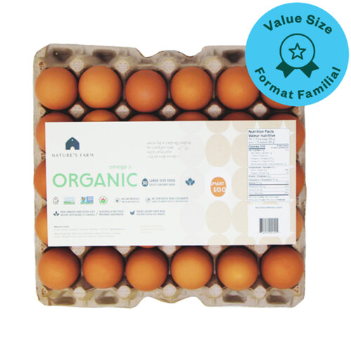 Nature's Farm Organic Omega 3 Eggs Grade A Large Value Size 30 Count