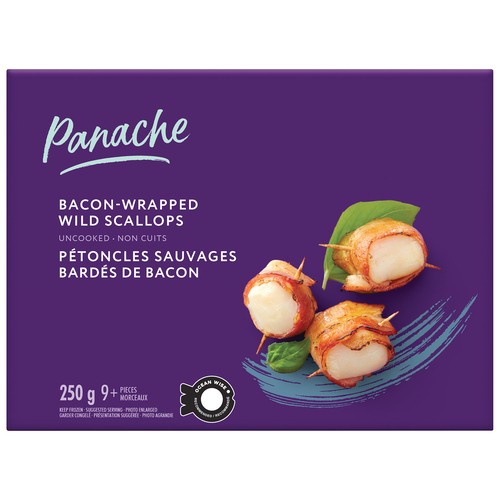 Panache Frozen Bacon Wrapped Wild Scallops Uncooked 250 g