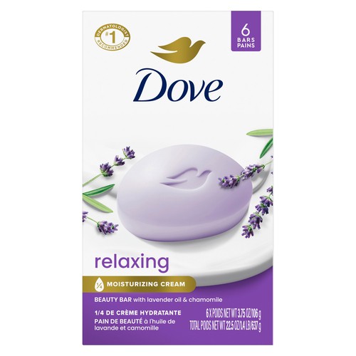 Dove Beauty Bar Soap Relaxing Lavender Oil & Chamomile For Moisturized Skin 6 x 106 g