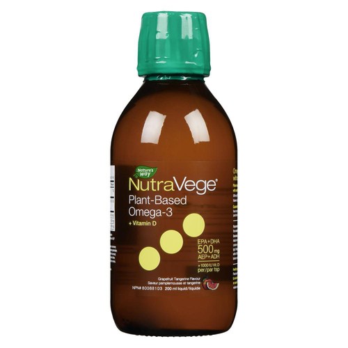 NutraVege Plant Based Omega-3 + Vitamin D Liquid Grapefruit Tangerine 200 ml