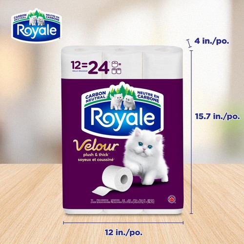 Royale Velour Toilet Paper 2-Ply 12 Rolls x 142 Sheets 