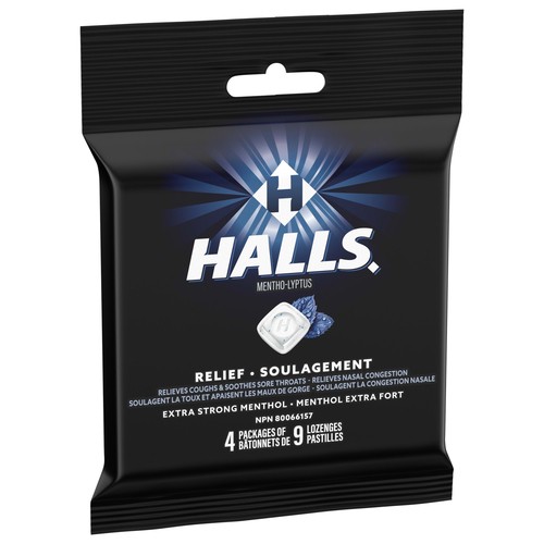 Halls Mentho-Lyptus Extra Strong Menthol Cough Drops  4 Packs Of 9 Lozenges