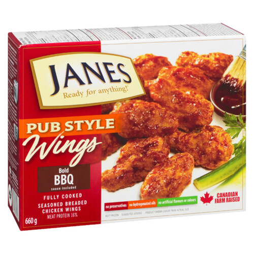 Janes Frozen Chicken Wings Pub Style Fully Cooked With Smokey Hickory BBQ 660 g