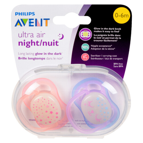 Philips Ultra Air Nighttime Pacifier 0-6 Months 2 Pack