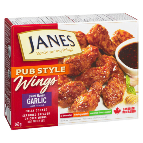 Janes Frozen Chicken Wings Pub Style Fully Cooked With Honey Garlic 660 g