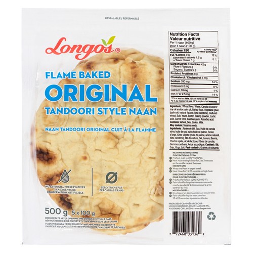 Longo's Original Tandoori Style Naan 500 g (frozen)