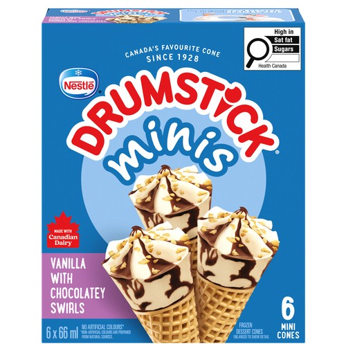 Nestlé Drumstick Frozen Dessert Cones Vanilla Chocolate Swirl 6 x 66 ml