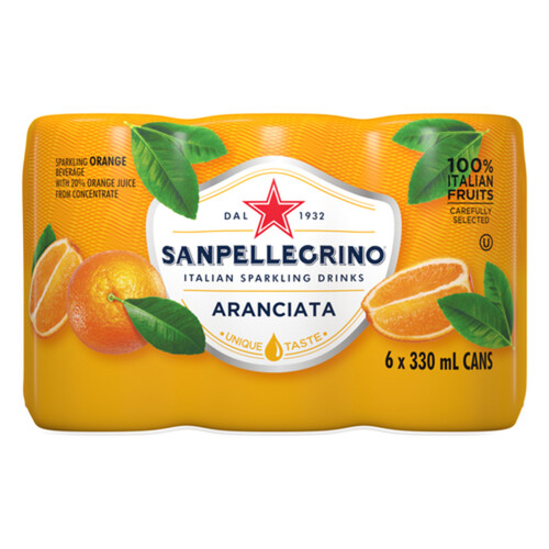 San Pellegrino Sparkling Mineral Water Aranciata 6 x 330 ml (cans)