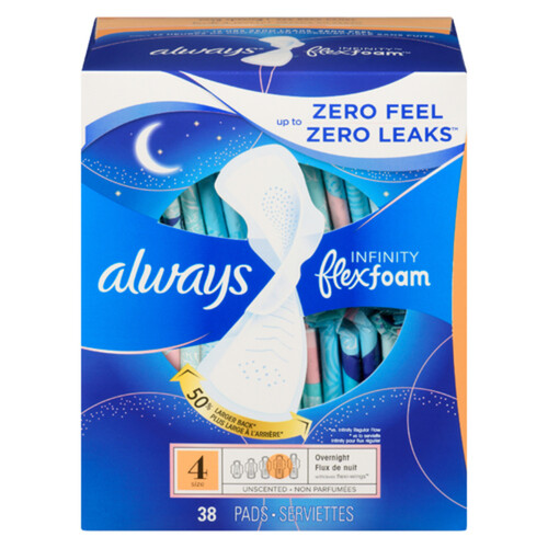 Always Infinity Flex Foam Overnight Pads Size 4 With Wings 38