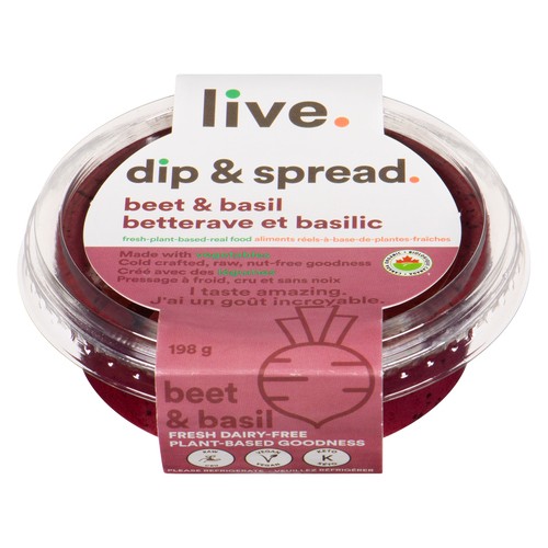 Live Organic Food Dairy-Free Dip & Spread Beet & Basil 198 g