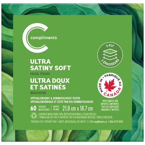 Compliments Facial Tissue Ultra Satiny Soft 3-Ply 60 Sheets 