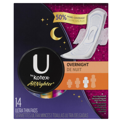U by Kotex All Nighter Ultra Thin Pads With Wings 14 Count
