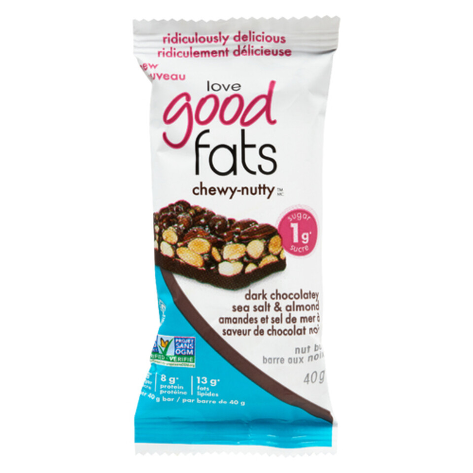 Love Good Fats Nut Bar Chewy Nutty Dark Chocolate Sea Salt & Almond 40