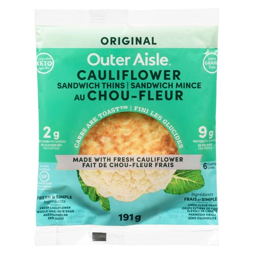 Outer Aisle Frozen Cauliflower Sandwich Thins Original 191 g