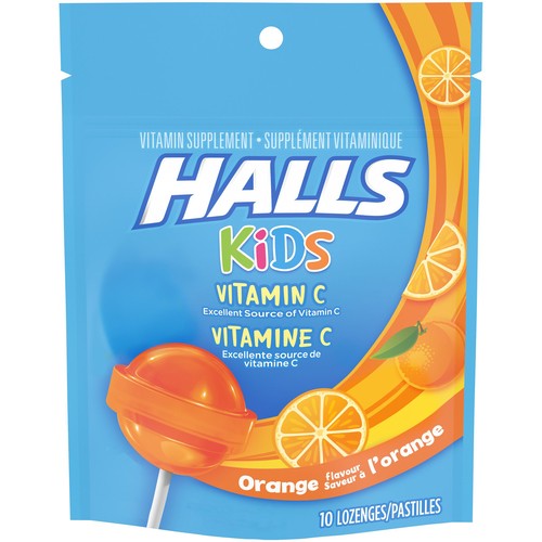 Halls Kids Vitamin C Lozenges Lollipops Orange 10 Count