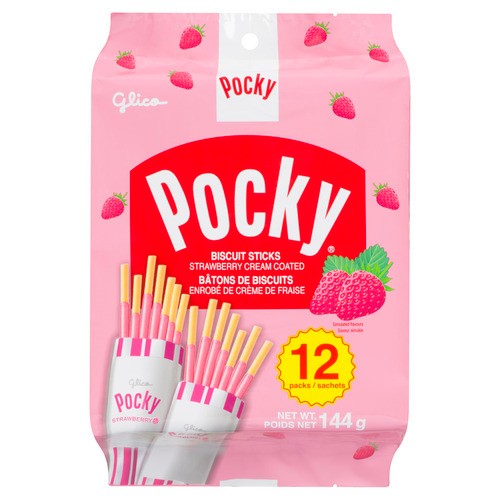Glico Pocky Biscuit Sticks Strawberry 12 Packs 144 g