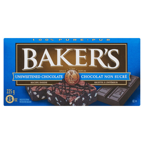 Baker's 100% Pure Unsweetened Chocolate Baking Bar 225 g