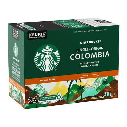Starbucks Coffee Pods Colombia Medium Roast Walnut & Herbs 24 K-Cups 300 g