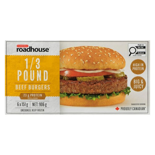 Cardinal Roadhouse Frozen Beef Burgers 6 Pack 906 g