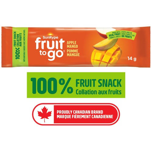 SunRype Fruit To Go Gluten-Free Fruit Bar Snack Apple Mango 14 g