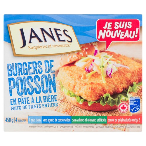 Janes Beer Battered Uncooked Fish Burgers 450 g (frozen)