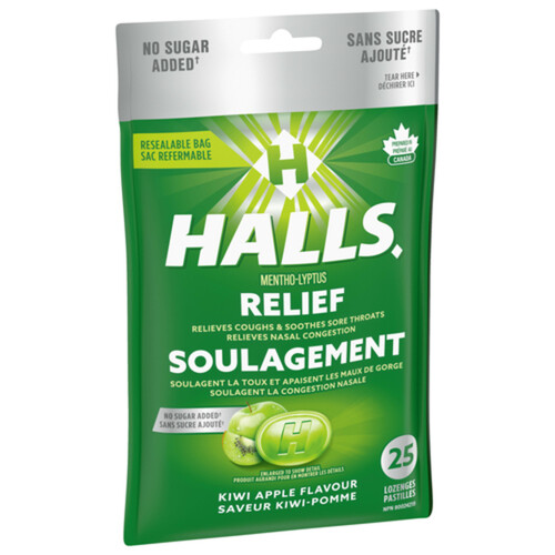 Halls Mentho-Lyptus Cough Drops Kiwi Apple Flavour No Sugar Added 25 Lozenges