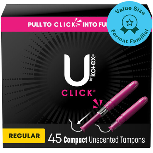 U by Kotex Click Compact Tampons Regular Absorbency Unscented 45 Count