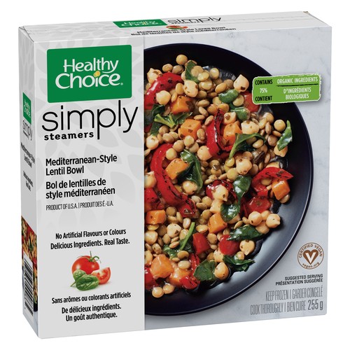 Healthy Choice Frozen Dinner Simply Steamer Mediterranean Style Lentil Bowl 255 g