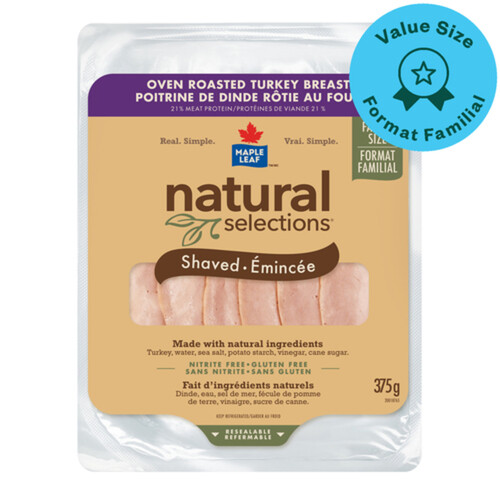 Maple Leaf Natural Selections Thick Carved Deli Turkey Breast Oven Roasted 375 g