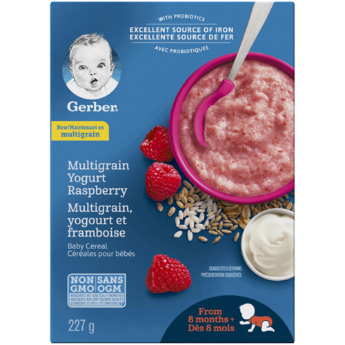 Gerber Stage 3 Baby Cereal Multigrain Yogurt Raspberry 227 g