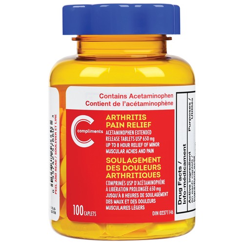 Compliments Arthritis Acetaminophen Extra Strength 650 mg Caplets 100 Count