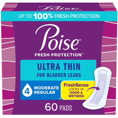 Poise Ultra Thin Pads Moderate Absorbency Regular 60 Count