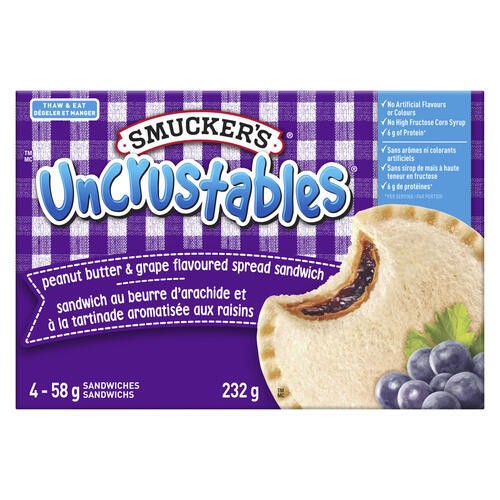 Smucker's Uncrustables Sandwich Peanut Butter & Grape 4 x 58 g (frozen)