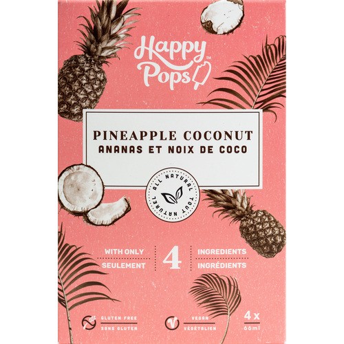 Happy Pops Vegan Frozen Ice Pop Pineapple Coconut Multipack 4 x 66 ml