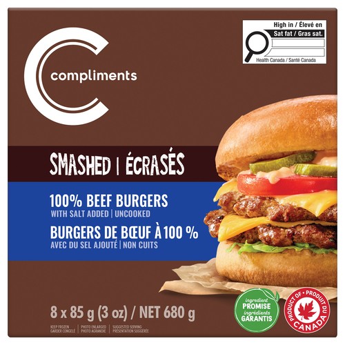Compliments Frozen Beef Burgers Smashed 8 x 85 g