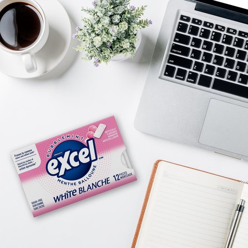 EXCEL Sugar Free Teeth Whitening Chewing Gum White Bubblemint Flavoured Pack of 12 Pieces 1 EA