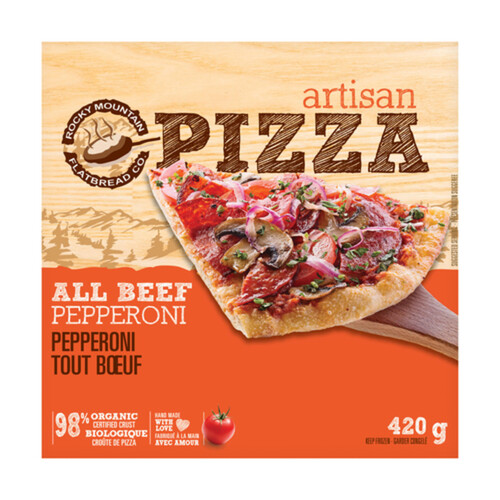 Rocky Mountain Flatbread Co Frozen 98% Organic Artisan Pizza All Beef Pepperoni 10 Inches 420 g