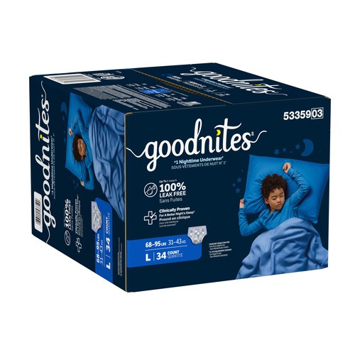 Goodnites Boys Nighttime Bedwetting Underwear Size L (68-95 lbs) 34 Count