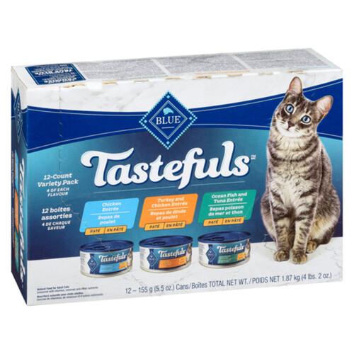 Blue Tastefuls Natural Adult Cat Food Paté Chicken / Turkey and Chicken / Ocean Fish and Tuna Variety Pack 12 x 155 g