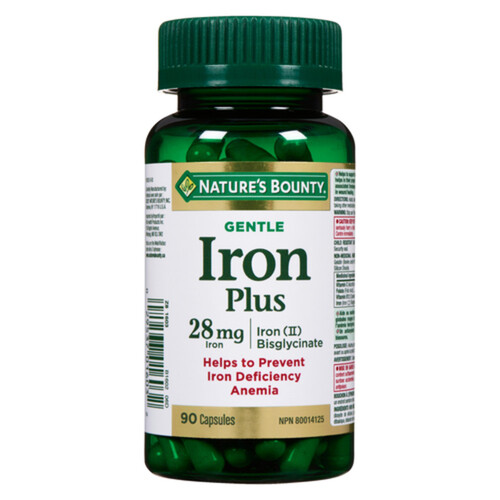 Nature's Bounty Gentle Iron Plus 28 mg Capsules 90 Count