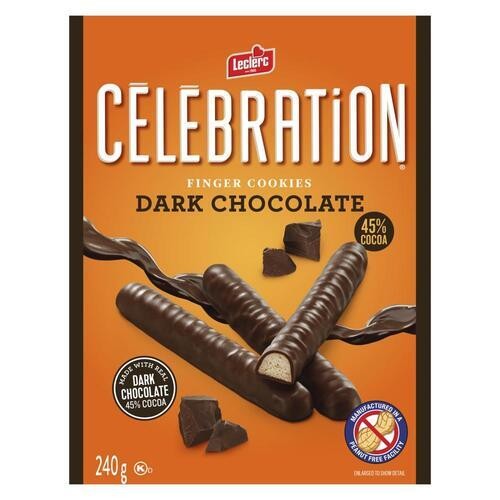 Leclerc Celebration Peanut-Free Cookie Stick Dark Chocolate Coated 240 g
