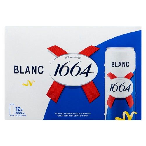 Kronenbourg 1664 Wheat Beer 5% Alcohol With A Hint Of Citrus Blanc 12 x 355 ml (cans)