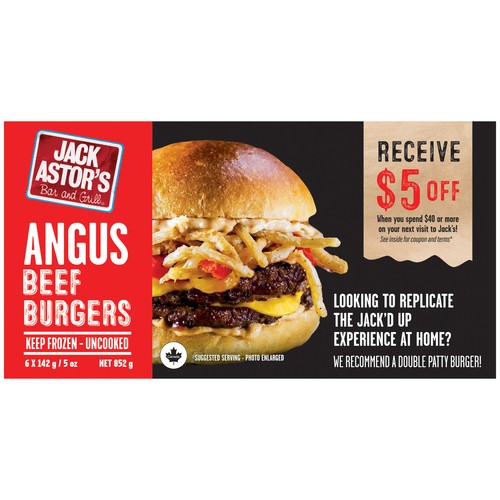 Jack Astor's Frozen Beef Burgers Angus 852 g