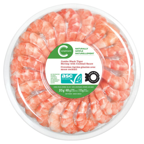 Compliments Frozen Jumbo Shrimp Black Tiger With Cocktail Sauce (21-25 Pieces) 515 g