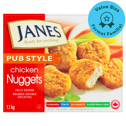 Janes Frozen Chicken Breast Nuggets Fully Cooked Pub Style 1.1 kg