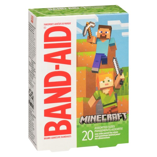Band-Aid Adhesive Bandages Minecraft Assorted Sizes 20 Count