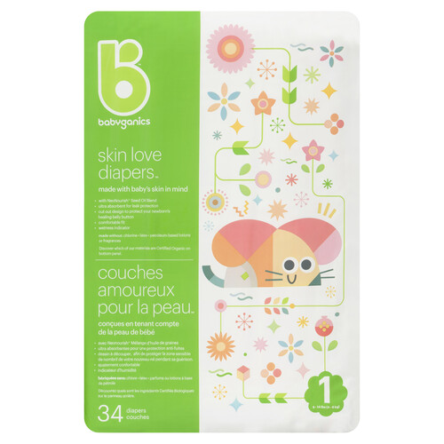 Babyganics Skin Love Diapers Size 1 34 Count