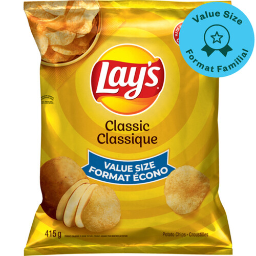Lays Classic Regular Party Size 415g x2 Bags Potato Chips Canada Fresh