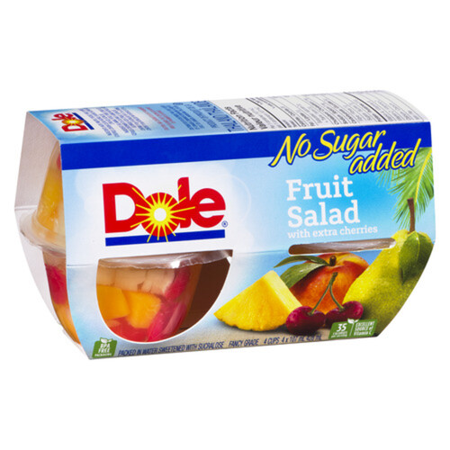 Dole No Sugar Added Fruit Cups Fruit Salad With Extra Cherries 4 x 107 ml