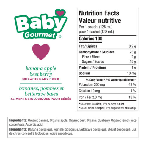 Baby Gourmet Organic Baby Food Banana Apple Beet Berry 128 ml